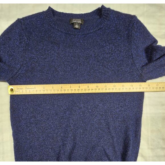 Halogen X Atlantic-Pacific Short Sleeve Sweater Wool Blend Blue Glitter Glam XS - Picture 6 of 8